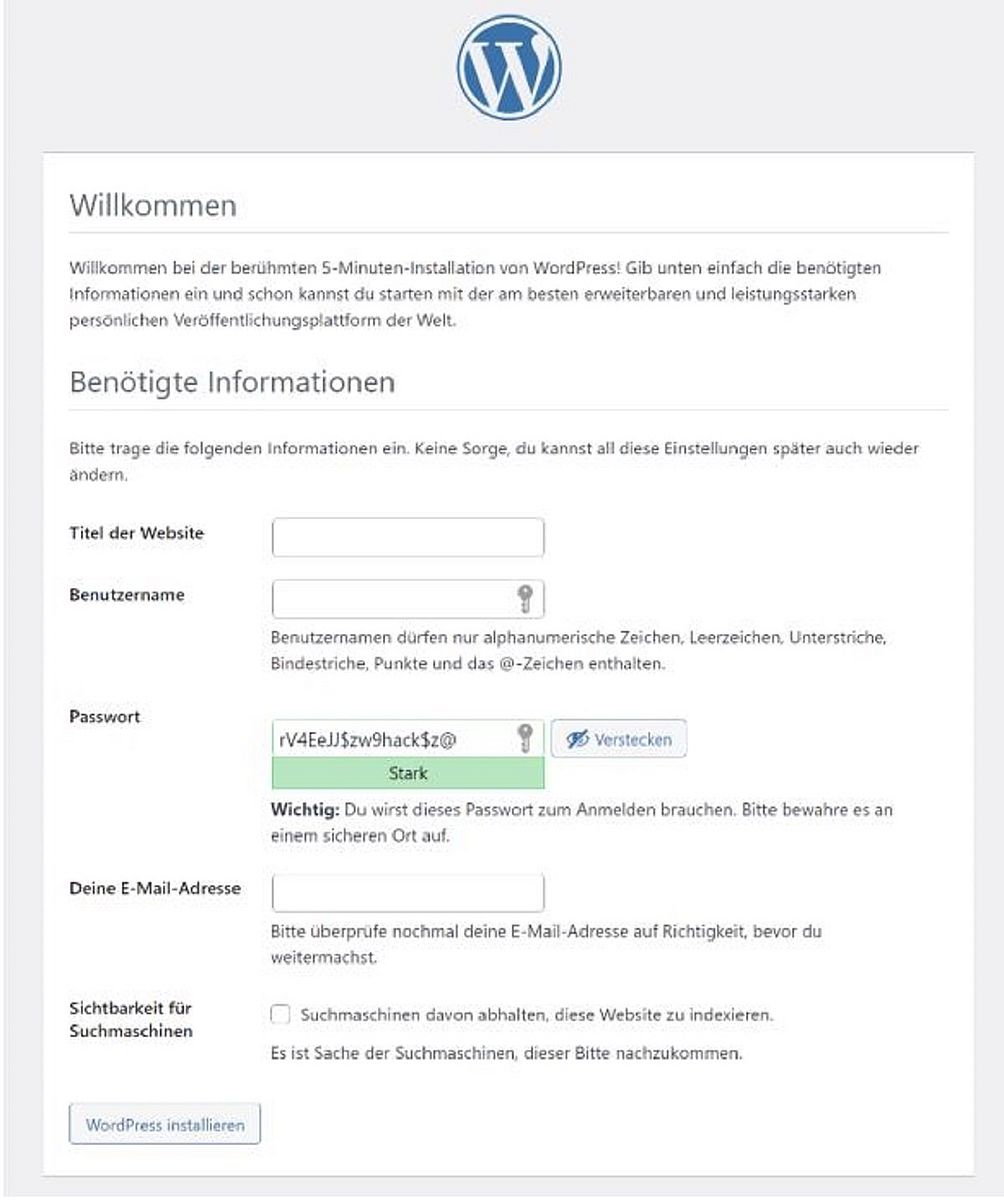 Screenshot WordPress Installation