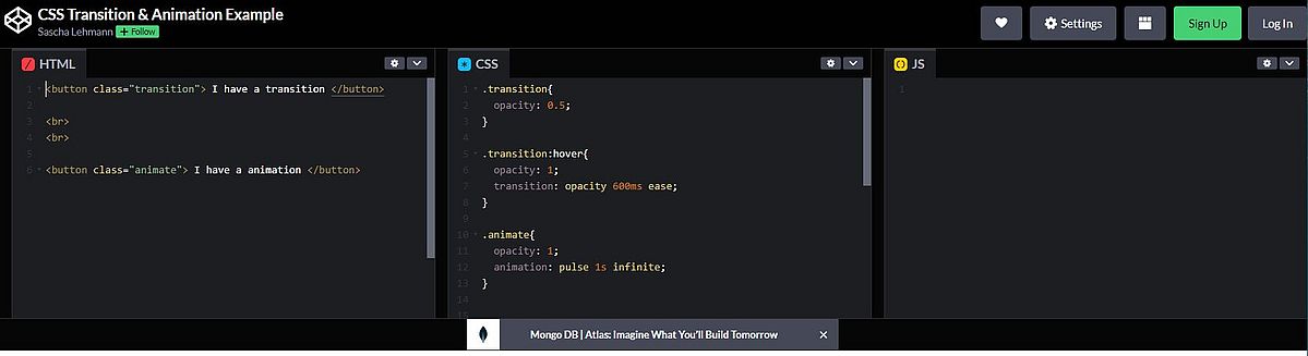 Abbildung - Codepen-Beispiel: CSS Transitionen und Animationen 