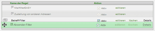 &Auml;ndern der Reihenfolge der Mailfilter
