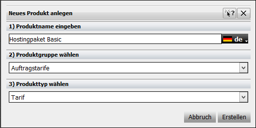 Produkt anlegen, Schritt 1