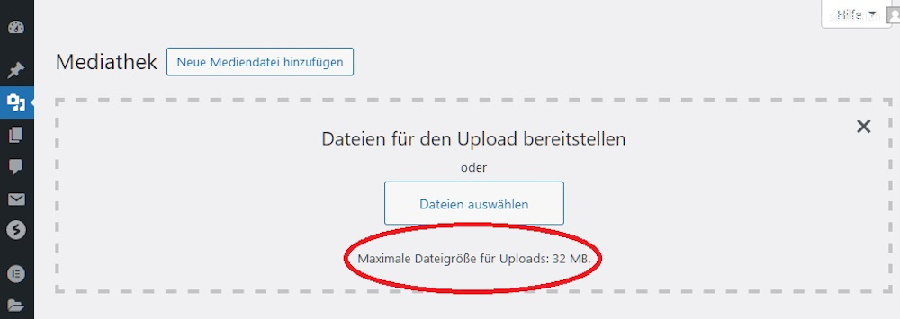 Abbildung: Die maximale Dateigröße für Uploads überprüfen