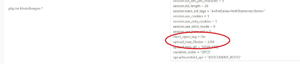 Abbildung: Die serverseitige Obergrenze wird in der Datei php.ini festgelegt.
