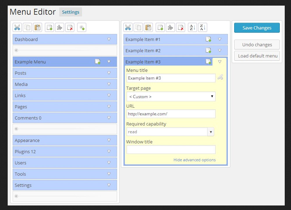 Abbildung 2: Die Erweiterung Admin Menu Editor ermöglicht die Individualisierung der Menüpunkte im WordPress-Dashboard.