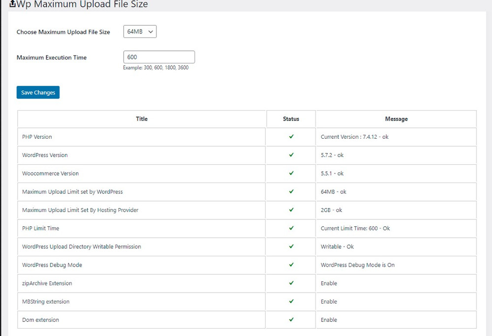 Abbildung 2: Mit dem Plug-in Increase Maximum Upload File Size lassen sich die erlaubte Dateigröße und Ausführungszeit anpassen.