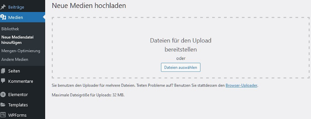 Abbildung 1: Die erlaubte Dateigröße sehen Sie im Upload-Fenster.