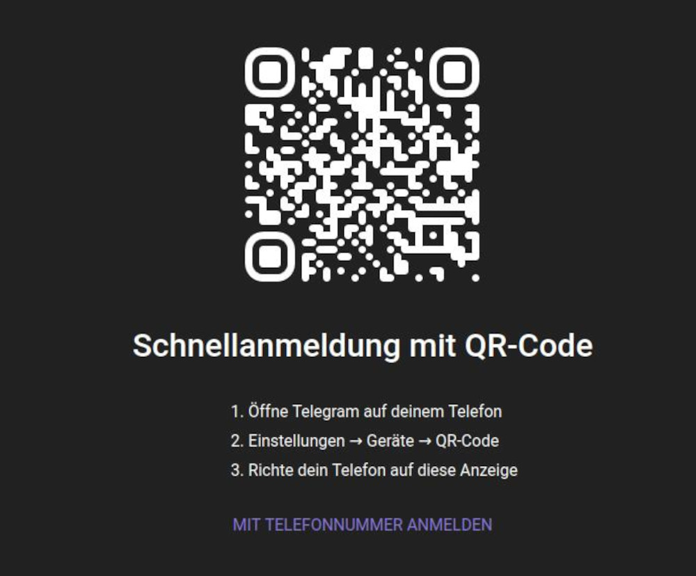 Abbildung: Die Anmeldung bei Telegram Web gelingt in drei Schritten.
